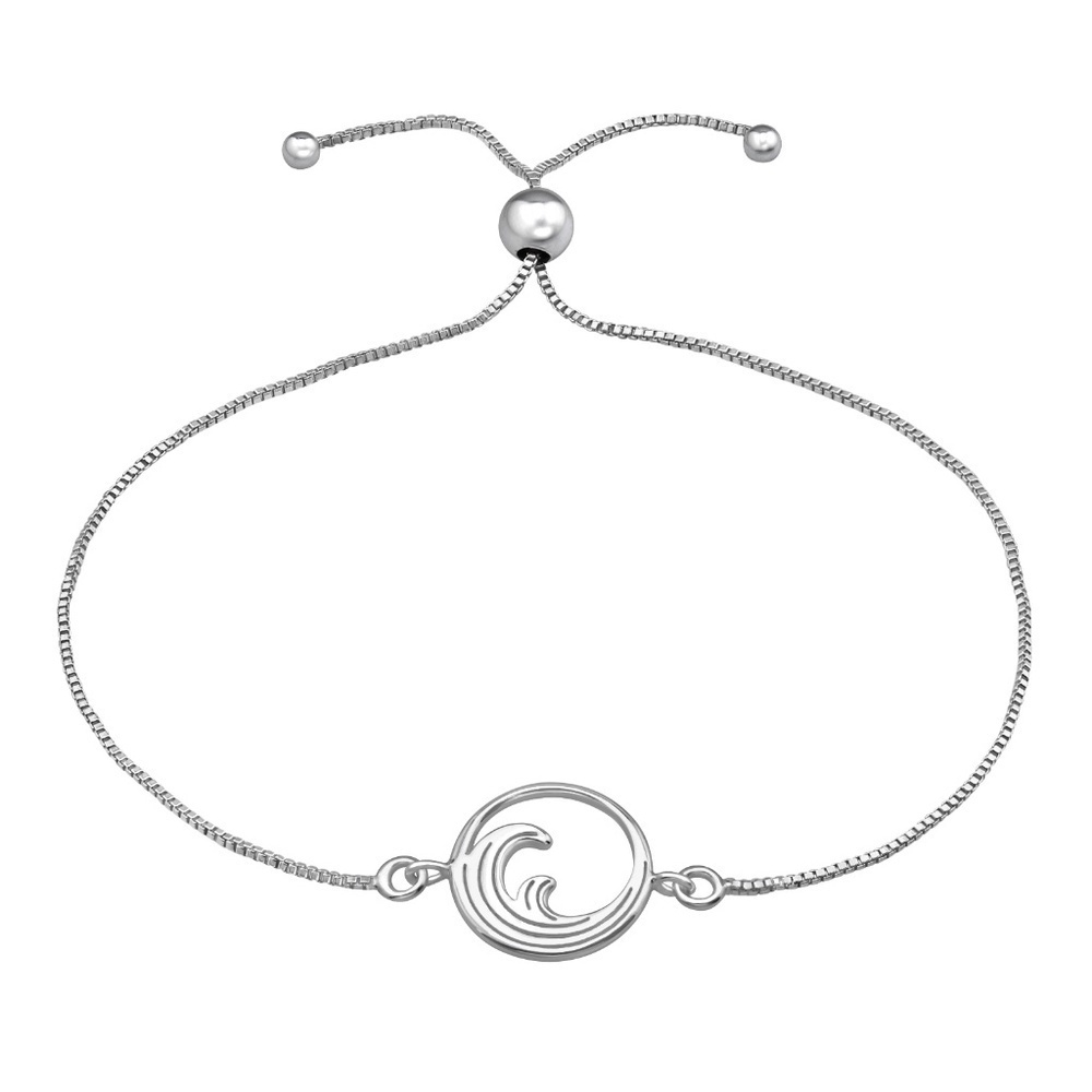 Rhodium Plated Sterling Silver Wave Bracelet – Adjustable Ocean-Inspired Design